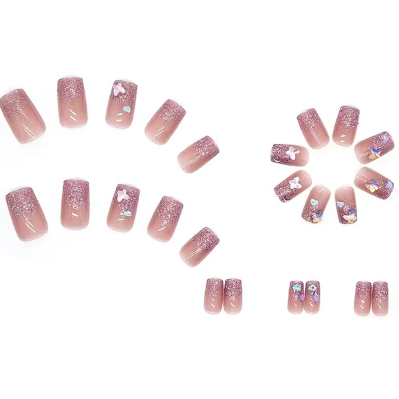 LAST CHANCE🦋 Lilac Glitter Ombre Butterfly Mediu Press On Nails - Picture 2 of 6